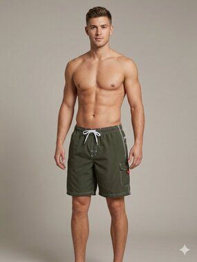 Speedo Men's Size XL Dark Green Marina Volley Cargo Pocket Swim Trunks